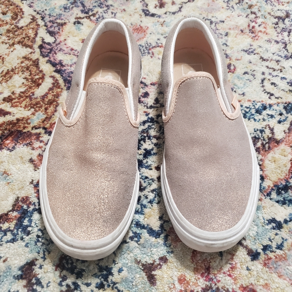 Vans Women's Slip-On Shoes - Shimmering Pink and White